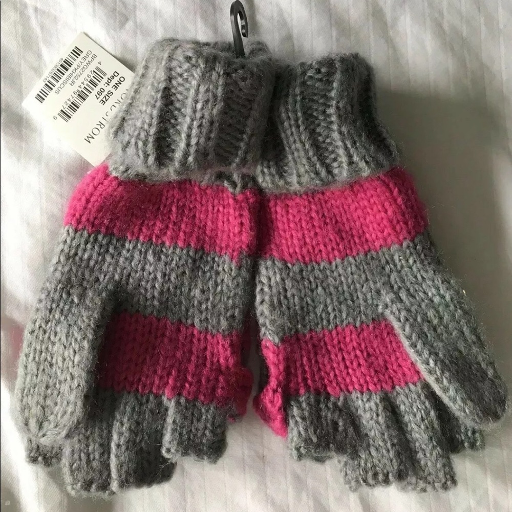 New BP Pink Gray Striped Convertible Gloves Women